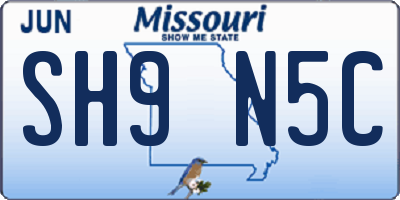 MO license plate SH9N5C