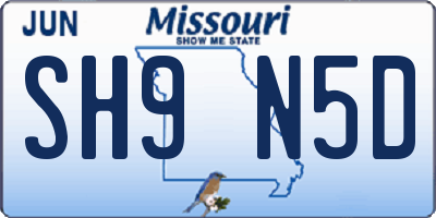MO license plate SH9N5D