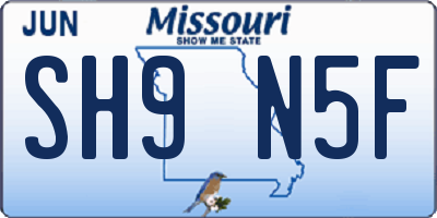 MO license plate SH9N5F