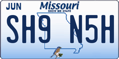 MO license plate SH9N5H