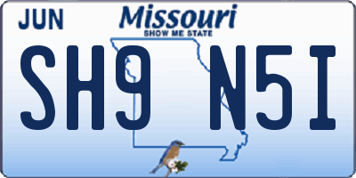 MO license plate SH9N5I