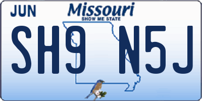 MO license plate SH9N5J