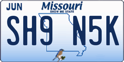 MO license plate SH9N5K