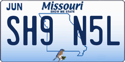 MO license plate SH9N5L