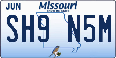 MO license plate SH9N5M