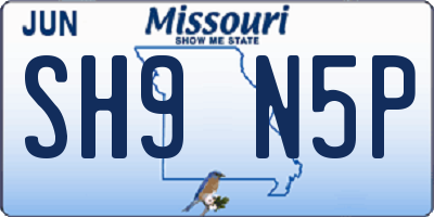MO license plate SH9N5P