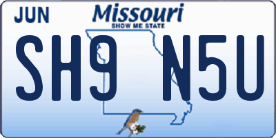 MO license plate SH9N5U