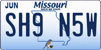 MO license plate SH9N5W