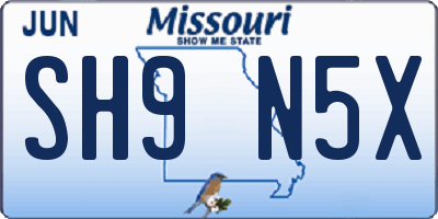 MO license plate SH9N5X