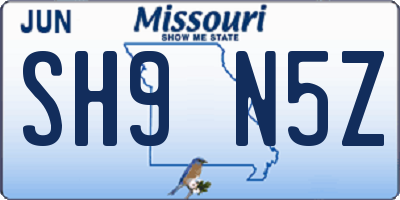 MO license plate SH9N5Z