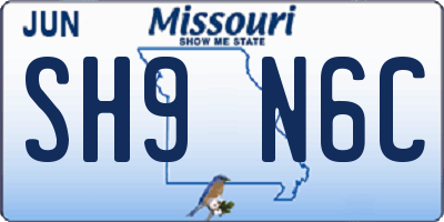MO license plate SH9N6C