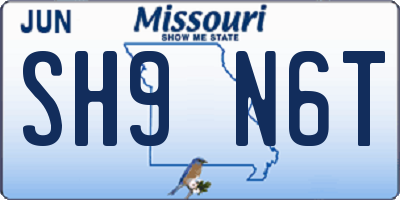 MO license plate SH9N6T