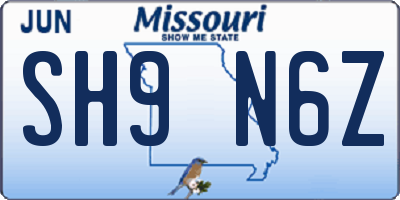 MO license plate SH9N6Z