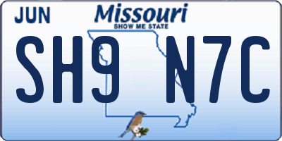 MO license plate SH9N7C