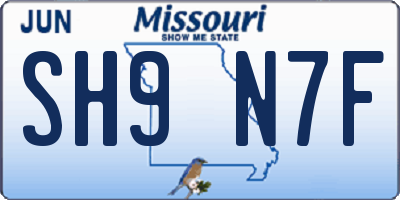 MO license plate SH9N7F
