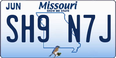 MO license plate SH9N7J