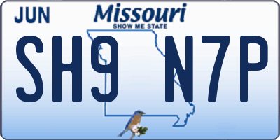 MO license plate SH9N7P