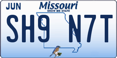 MO license plate SH9N7T