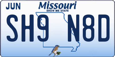 MO license plate SH9N8D