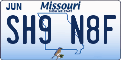 MO license plate SH9N8F