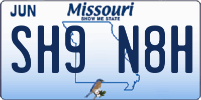 MO license plate SH9N8H