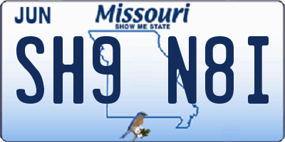 MO license plate SH9N8I