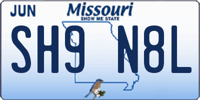 MO license plate SH9N8L