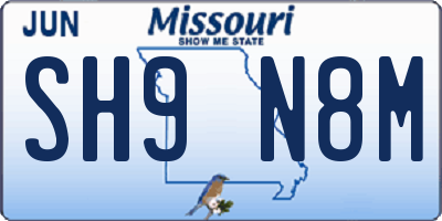 MO license plate SH9N8M