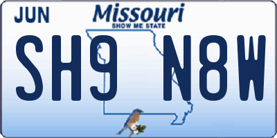 MO license plate SH9N8W