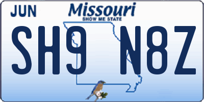 MO license plate SH9N8Z