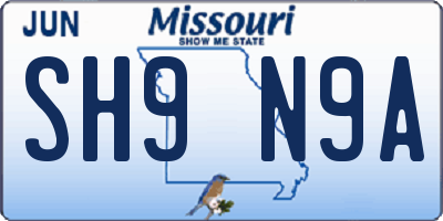 MO license plate SH9N9A