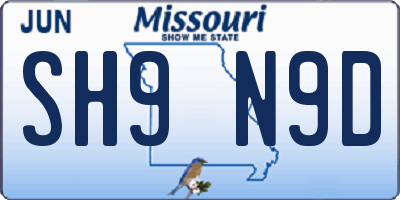 MO license plate SH9N9D