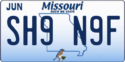 MO license plate SH9N9F