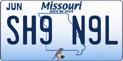 MO license plate SH9N9L