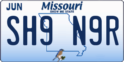 MO license plate SH9N9R