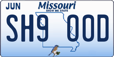 MO license plate SH9O0D