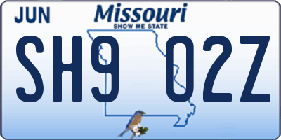 MO license plate SH9O2Z