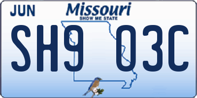 MO license plate SH9O3C