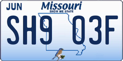 MO license plate SH9O3F