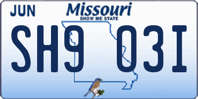 MO license plate SH9O3I