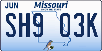 MO license plate SH9O3K