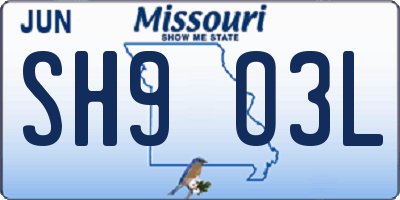 MO license plate SH9O3L