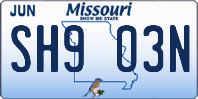 MO license plate SH9O3N