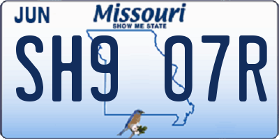 MO license plate SH9O7R