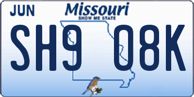 MO license plate SH9O8K