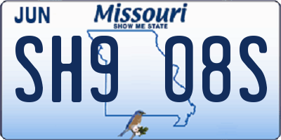MO license plate SH9O8S
