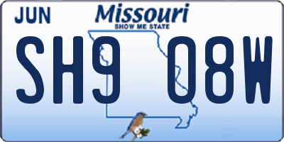MO license plate SH9O8W