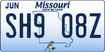 MO license plate SH9O8Z