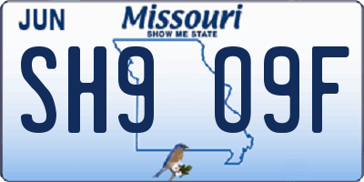 MO license plate SH9O9F