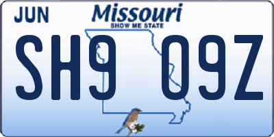 MO license plate SH9O9Z